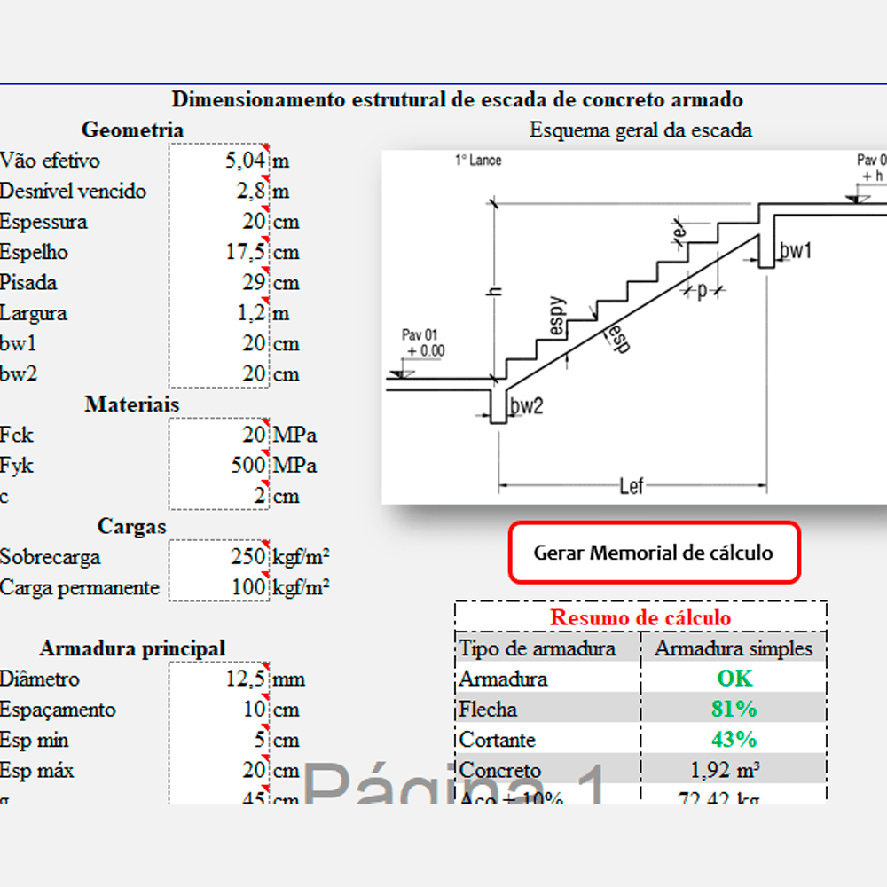 Planilha para cálculo de lances de escada 