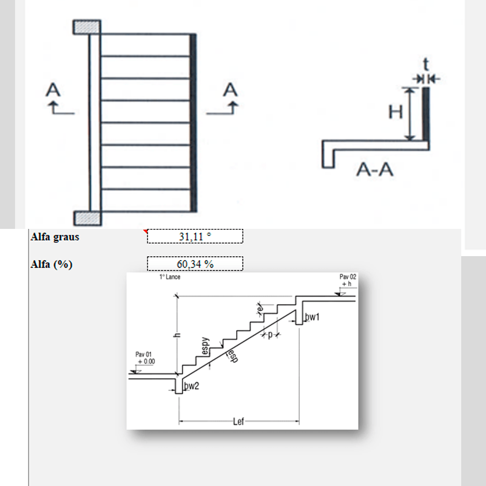 DImensionamento de Escadas de Concreto Armado - Planilha