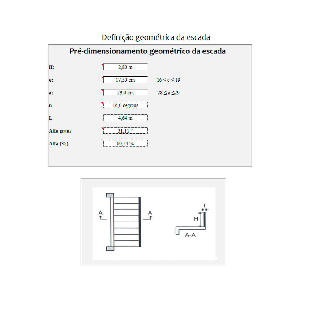 DImensionamento de Escadas de Concreto Armado - Planilha