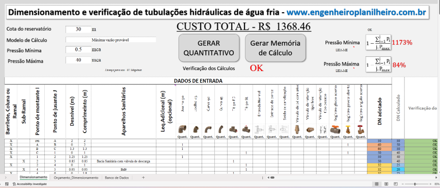Dimensionamento de Tubulações de Água Fria